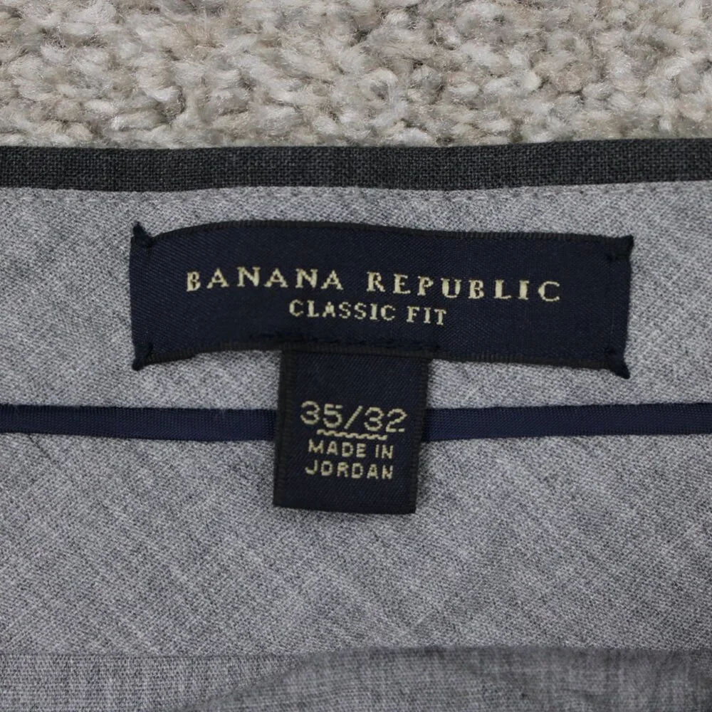 Banana Republic Dress Pants Men 35x32 Gray Wool Stretch Flat Front Acetate Lined